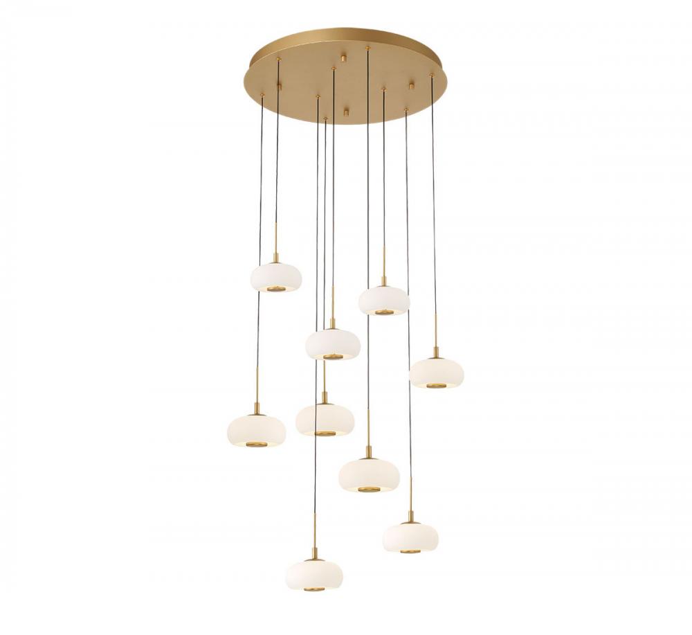 Adelfia, 9 Light Round LED Chandelier, Painted Antique Brass
