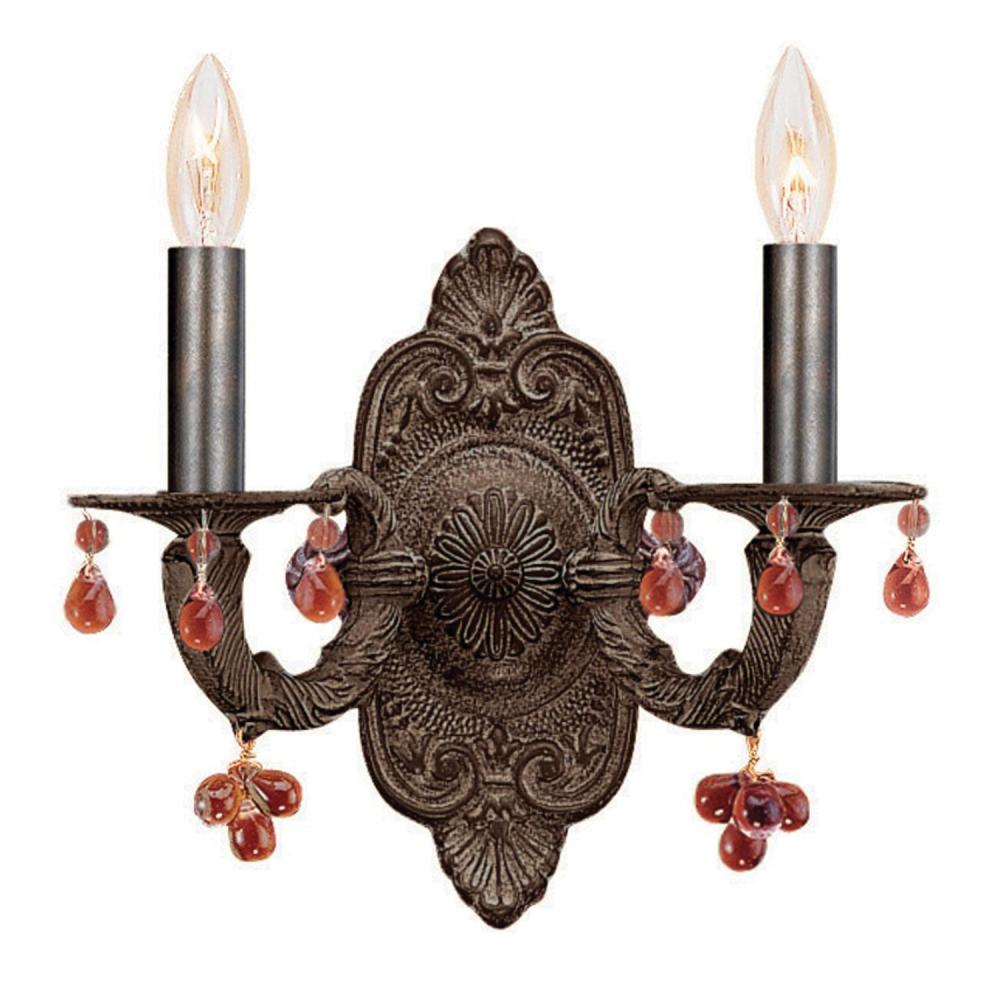 Paris Market 2 Light Amber Crystal Venetian Bronze Sconce