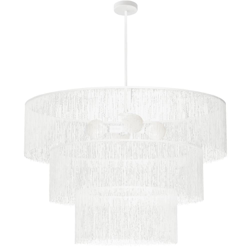 4 Light Chandelier Matte White w/ White Tassel Shades