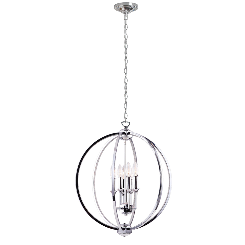 6LT Chandelier, Polished Chrome w/Jewelled Accents