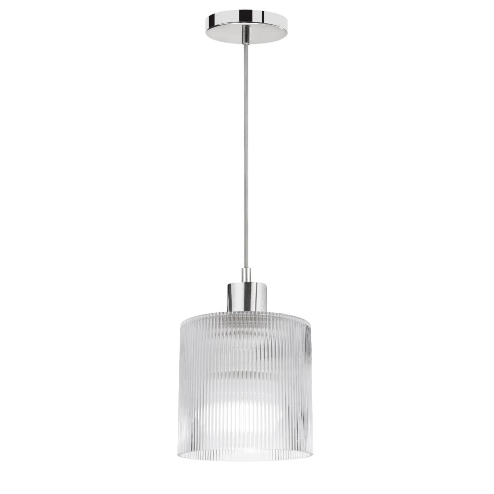 1 Light Pendant in Polished Chrome w/ Fluted Glass