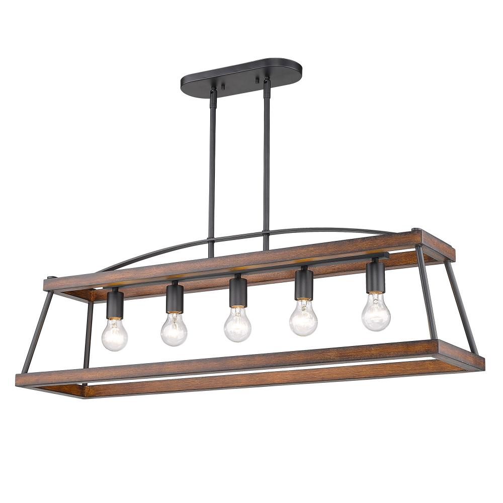 Teagan Linear Pendant in Natural Black with Rustic Oak Accents