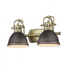 Golden Canada 3602-BA2 AB-RBZ - Duncan 2 Light Bath Vanity in Aged Brass with Rubbed Bronze Shades