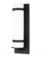 Generation Lighting 8518301-12 - Alban modern 1-light outdoor exterior small wall lantern in black with etched opal glass shade
