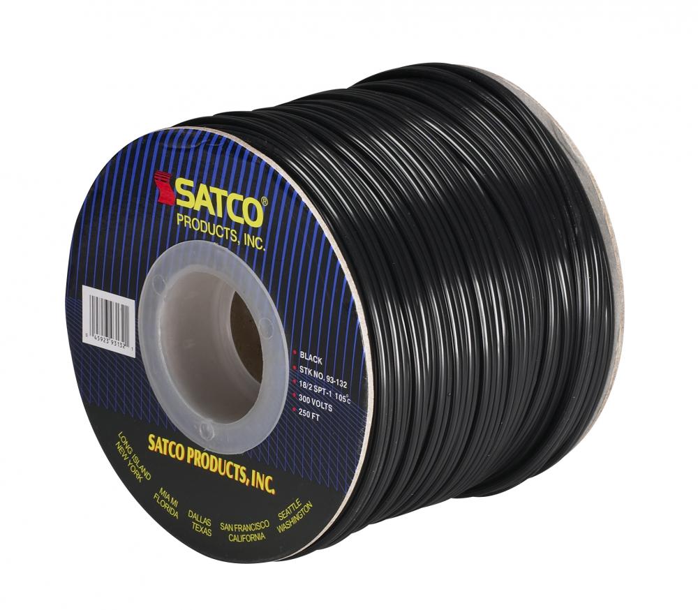 Lamp And Lighting Bulk Wire; 18/2 SPT-1 105C; 250 Foot/Spool; Black