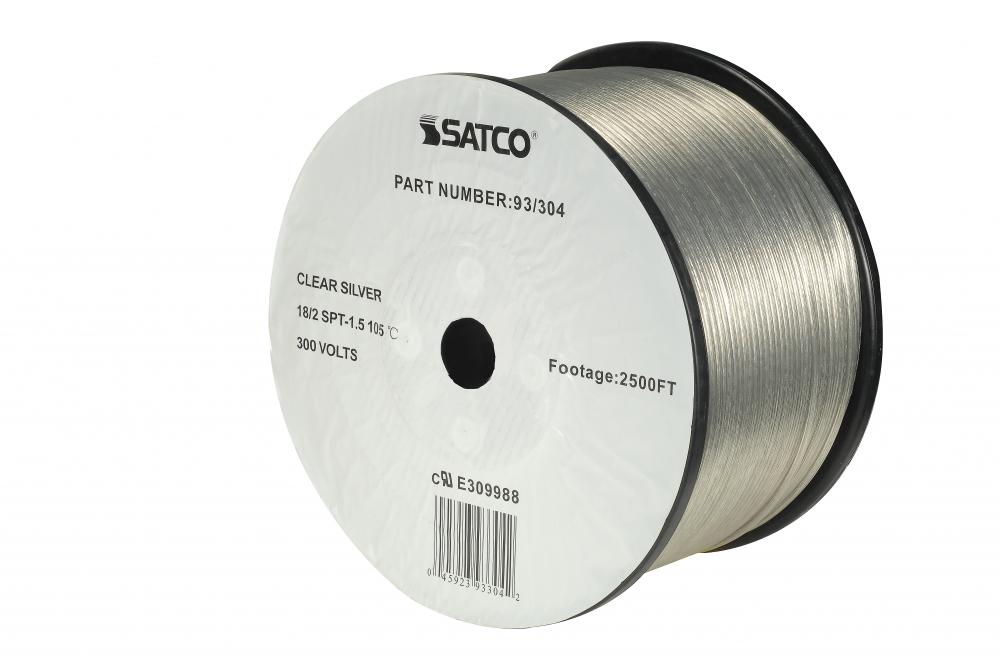 Lamp And Lighting Bulk Wire; 18/2 SPT-1.5 105C; 2500 Foot/Reel; Clear Silver