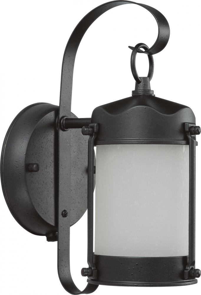 1-Light Piper Lantern Outdoor Lights with Photocell in Textured Black Finish with Frosted Glass and
