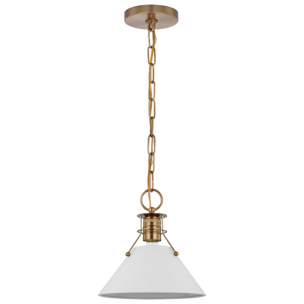 Outpost; 1 Light; Large Pendant; Matte White with Burnished Brass