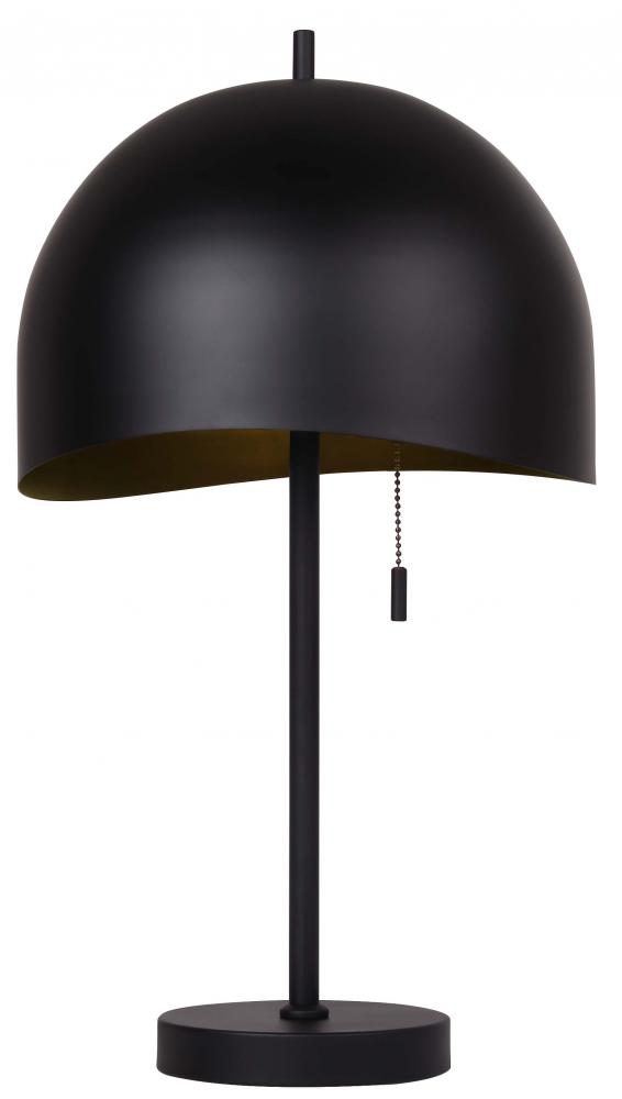 Henlee 21.25 in. Matte Black Table Lamp with Matte Black Metal Shade and Pull Chain Switch