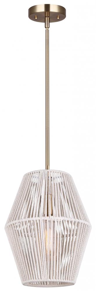 Willow 60-Watt 1 Light Gold Modern Pendant with Natural Natural Rope Shade