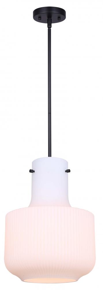 Adalie 60-Watt 1 Light Matte Black Minimalist Pendant with White Glass Shade