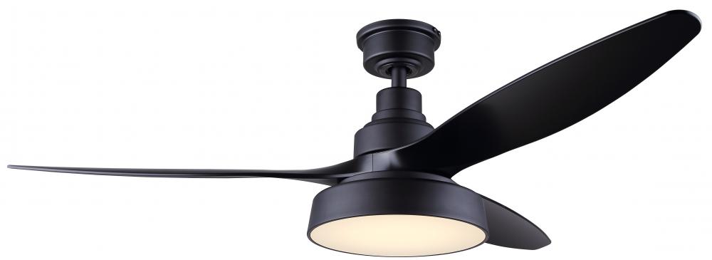 Roman 52 in. Indoor Matte Black Standard Ceiling Fan with Soft White Integrated LED with Remote Incl