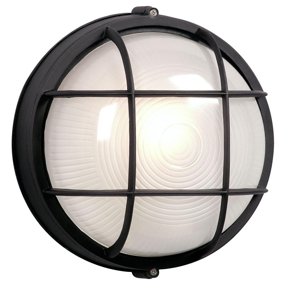 Outdoor Cast Aluminum Marine Light with Guard - in Black finish with Frosted Glass (Wall or Ceiling