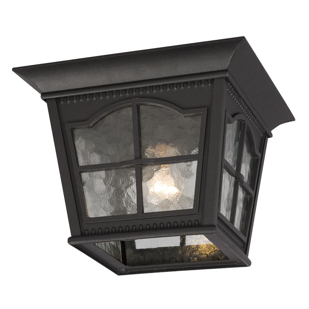 1-Light Outdoor Flush Mount Ceiling Lantern - Black with Clear Water Glass