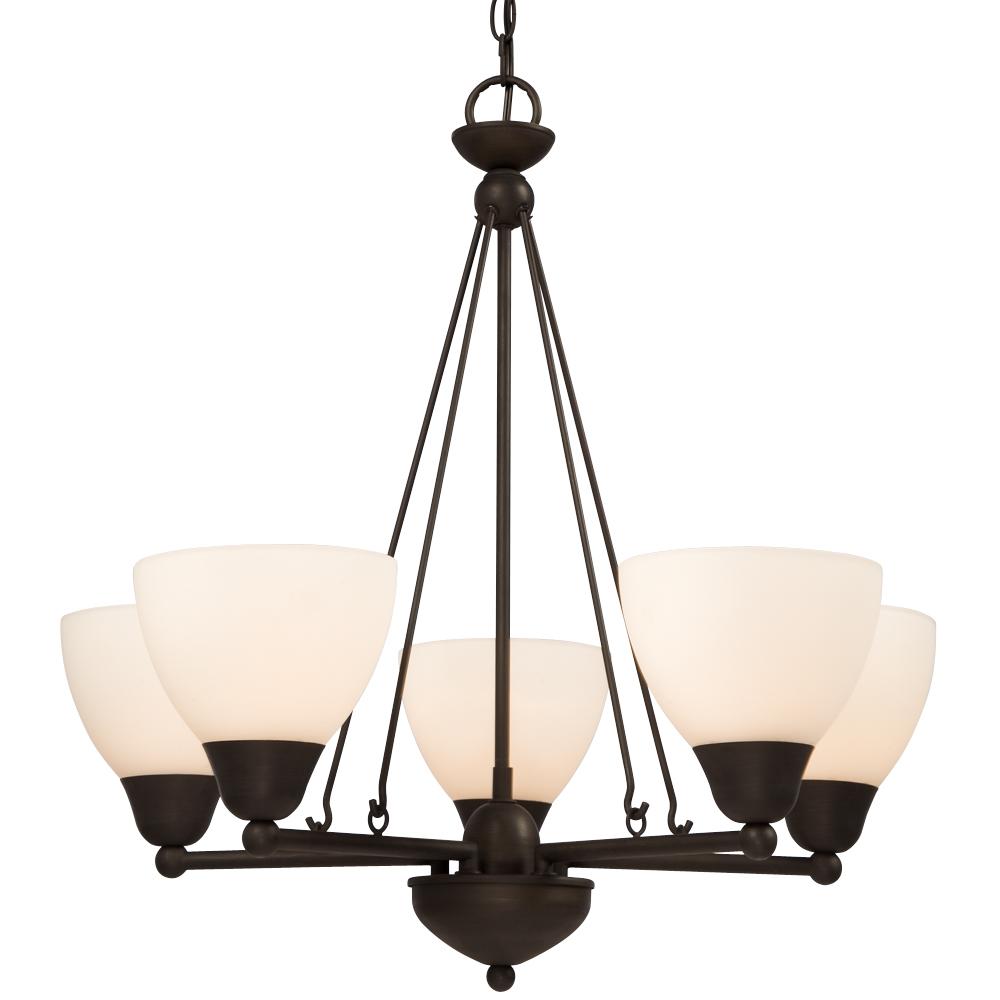 Five Light Chandelier - Oil Rubbed Bronze w/ Frosted White Glass