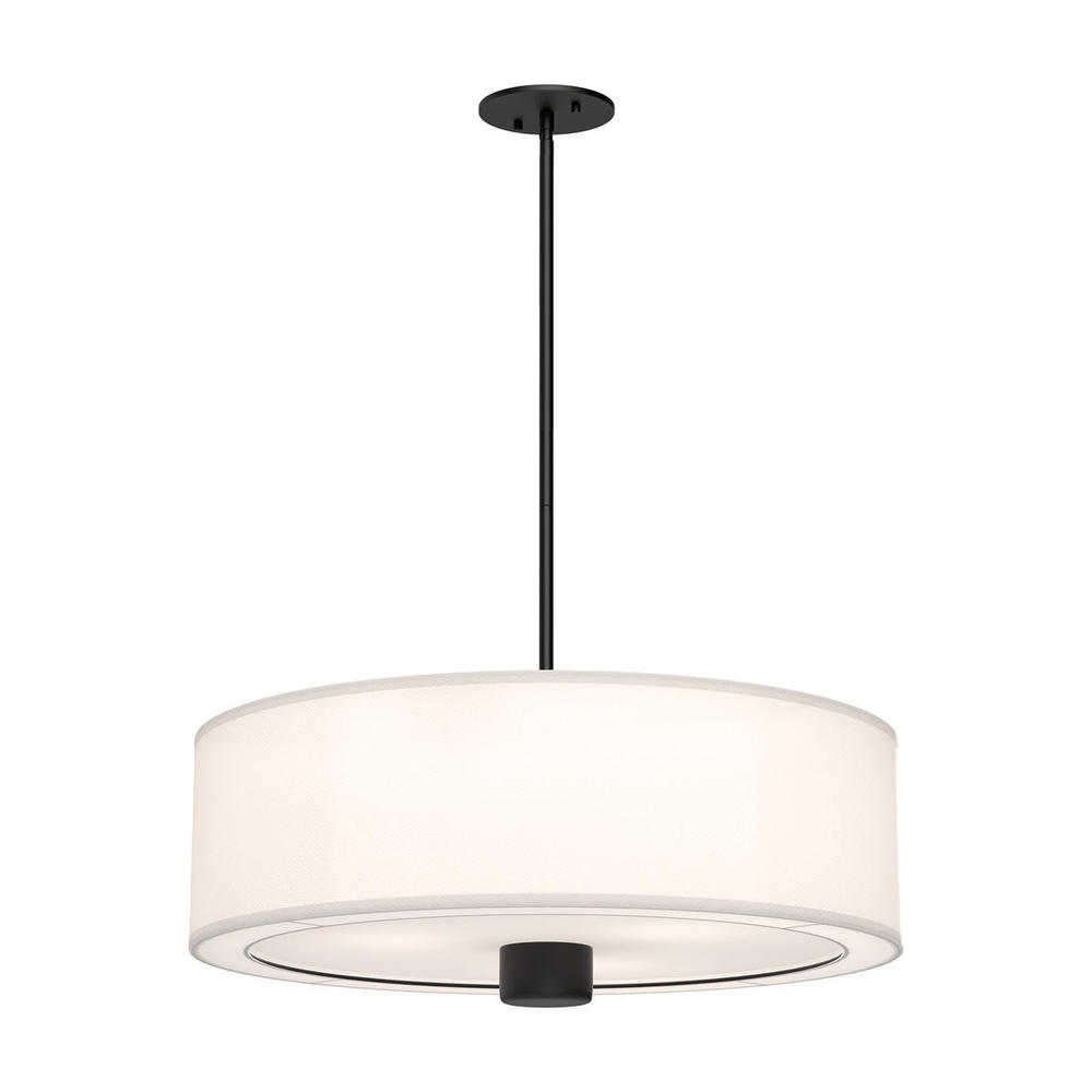 Theo 24-in Matte Black/White Linen 3 Lights Pendant