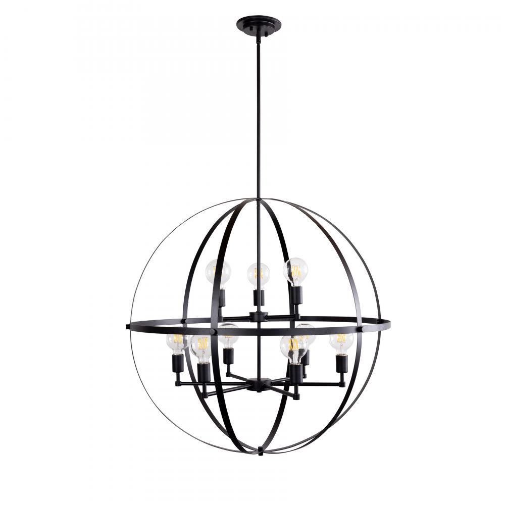 Cortland - 9 Light 2 Tier Orb Pendant in Black