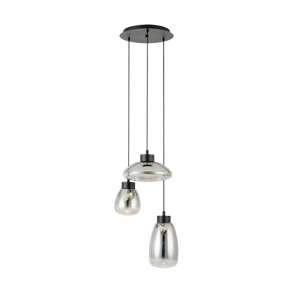 3 LT Cascade Pendant w/ Black Finish & Chrome Smoked Glass Shades