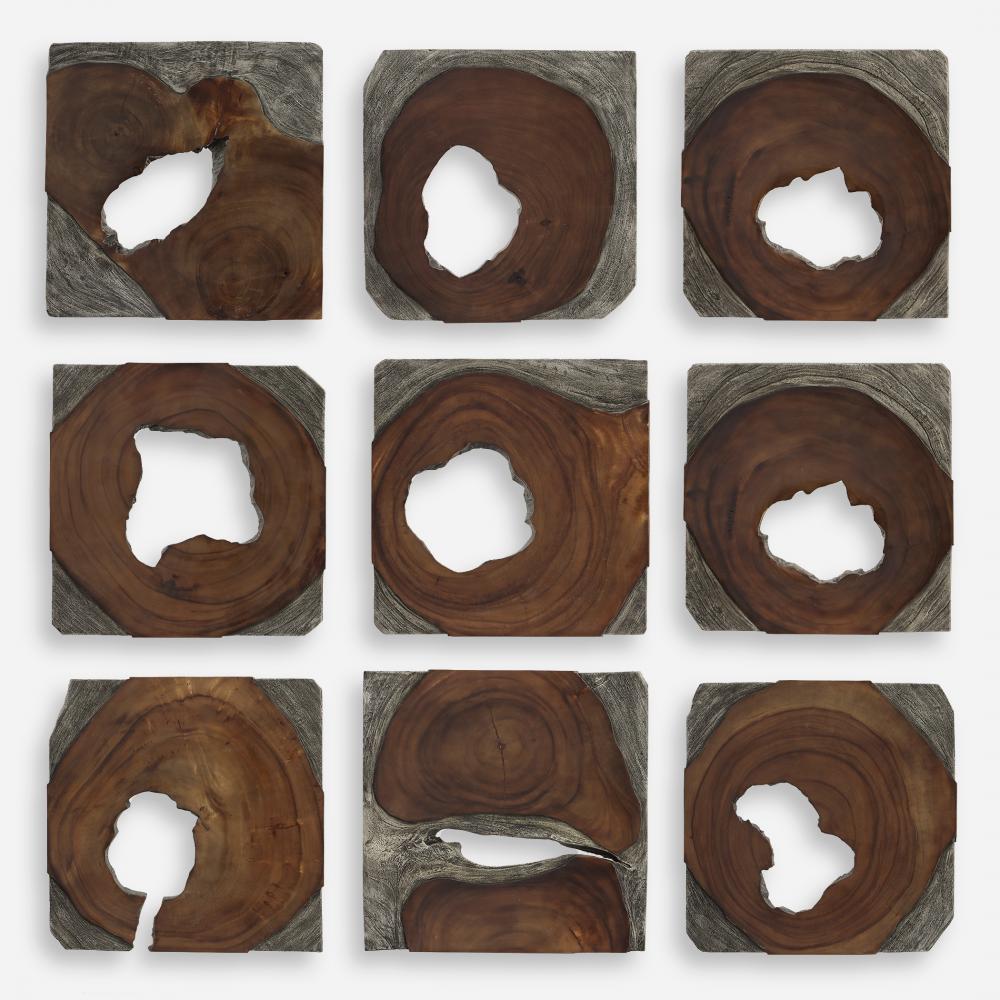 Uttermost Jungle Wood Paneled Wall Art Set/9