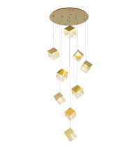 Bethel International Canada GL446C27BR - 9-Light Brass Cubed Chandelier With A Clear Distorted Glass Shades