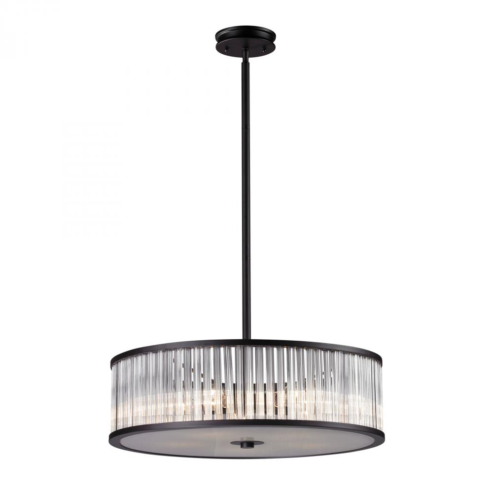 Braxton 5 Light Pendant In Aged Bronze And White